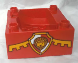 Red Duplo, Train Cab / Tender Base with Bottom Tubes with Lion on Shield Pattern