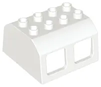White Duplo, Train Locomotive Cabin Roof 2 x 4 Studs, 4 Medium Windows