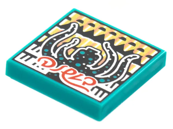 Dark Turquoise Tile 2 x 2 with BeatBit Album Cover - Black Minifigure with Tentacles and Dark Turquo