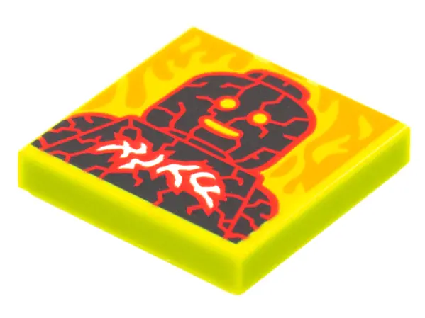 Lime Tile 2 x 2 with BeatBit Album Cover - Lava Minifigure with Cracks and Fire Pattern