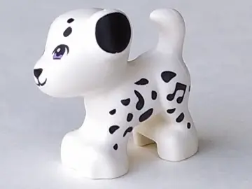 White Dog, Friends Style, Puppy, Standing with Medium Lavender Eyes, Black Nose, Mouth, and Spots Pa