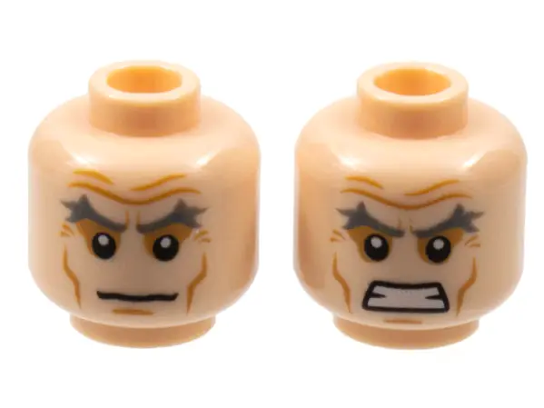 Light Nougat Minifigure, Head Dual Sided Dark Bluish Gray Bushy Eyebrows, Medium Nougat Wrinkles and