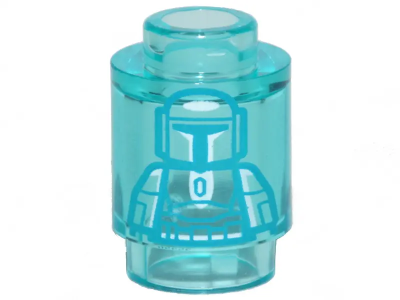 Trans-Light Blue Brick, Round 1 x 1 with SW Mandalorian Hologram Pattern