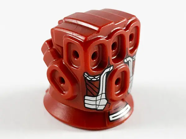 Dark Red Hand Large Minifigure Right, Infinity Gauntlet with Silver Plates Pattern
