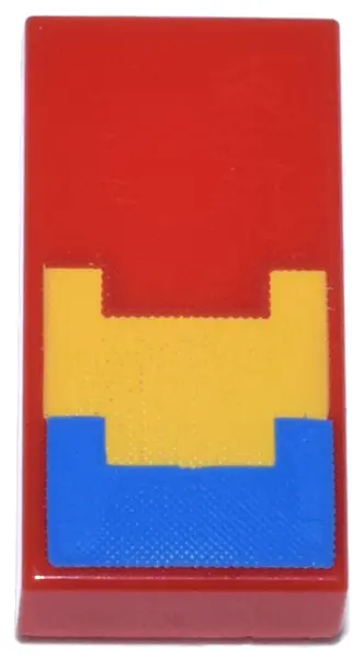 Red Tile 1 x 2 with Pixelated Yellow and Blue Pattern (Minecraft Parrot Wing)