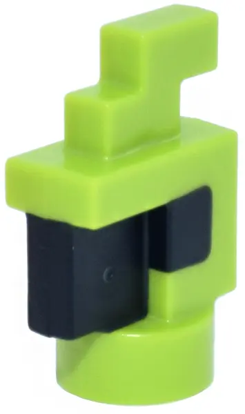Lime Creature Head Pixelated with Molded Black Eyes and Beak Pattern (Minecraft Parrot)