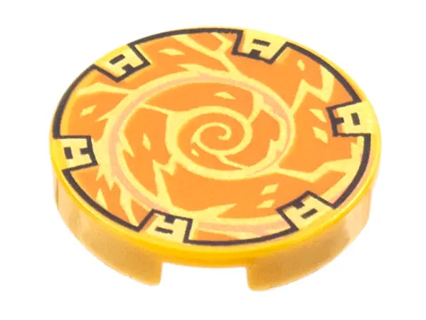 Pearl Gold Tile, Round 2 x 2 with Bottom Stud Holder with Copper Spiral and Gold Electricity Pattern