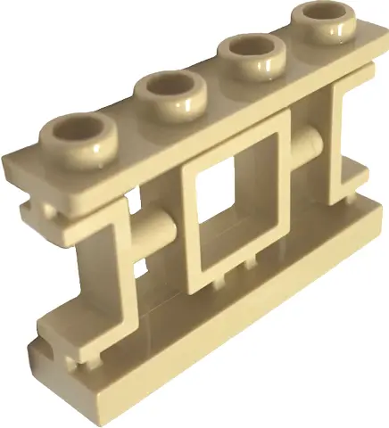 Tan Fence 1 x 4 x 2 Ornamental Asian Lattice with Square and 4 Studs