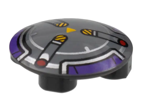 Dark Bluish Gray Plate, Round 2 x 2 with Rounded Bottom (Boat Stud) with Dark Purple and Silver Bord