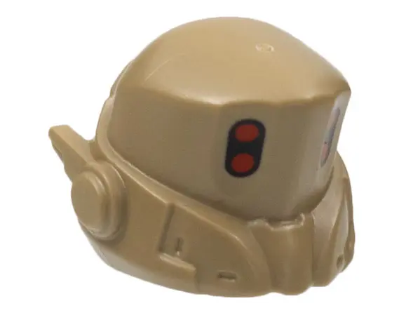 Dark Tan Minifigure, Headgear Helmet Space, Right Antenna, Pronounced Brow, 4 Red Dots Pattern