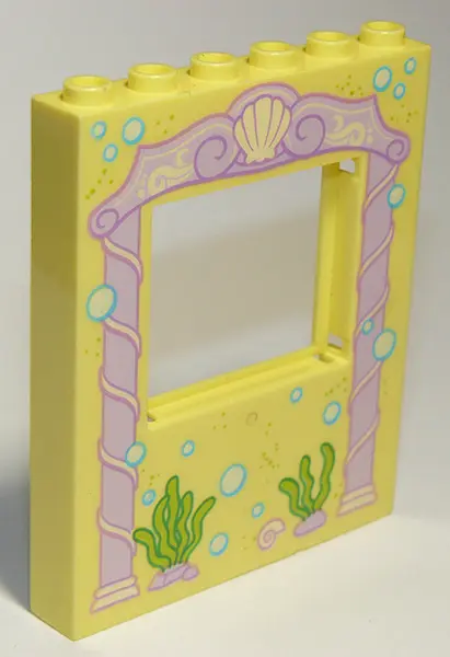 Bright Light Yellow Panel 1 x 6 x 6 with Window with Pink Arch, Bubbles and Sea Grass Pattern
