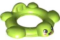 Lime Duplo Bath Toy 8 x 8 Floating Ring, Top - Turtle with Black Eyes, Coral Ovals on Cheeks, Lopsid
