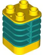 Yellow Duplo Brick 2 x 2 x 2 Ribbed - Center Flush with Edge with Molded Flexible Rubber Dark Turquo