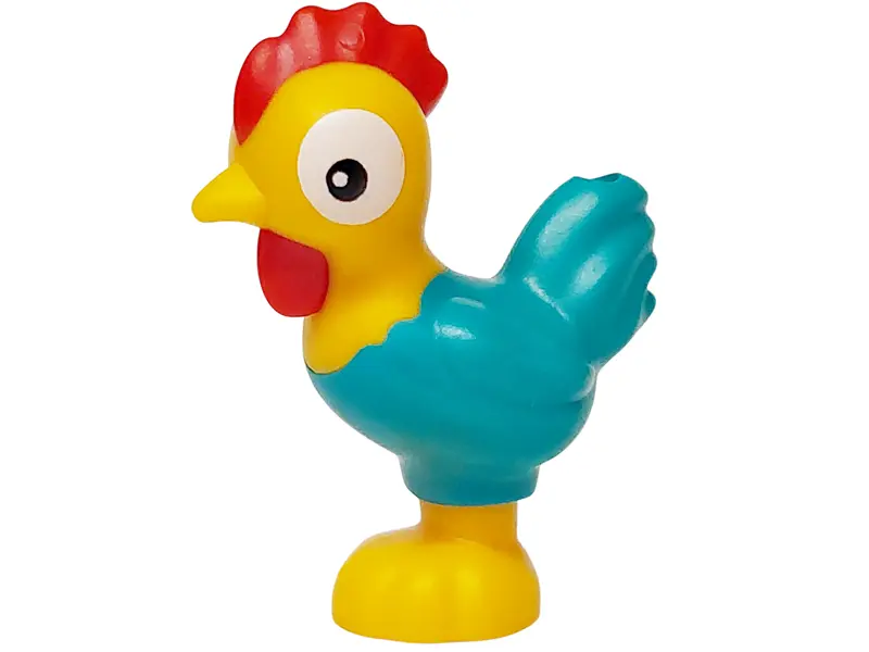 Light Orange Chicken, Moana with Scalloped Base with Molded Dark Turquoise Tail Feathers, Red Comb a