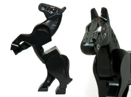 Black Horse, Movable Legs with Dark Red Eyes, White Pupils and Pearl Dark Gray Bridle Pattern