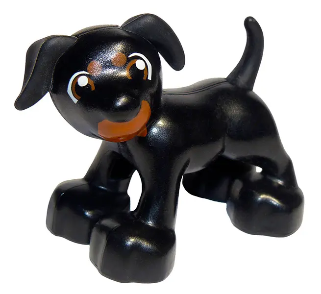 Black Duplo Dog with Dark Orange Eyes, Spots, and Mouth Pattern