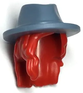 Red Mini Doll, Hair Combo, Hair with Hat, Long Wavy Over Right Shoulder with Molded Sand Blue Cowboy
