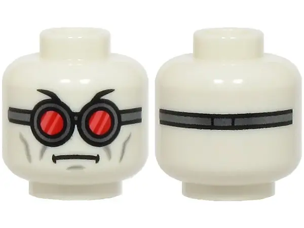 Minifigure, Head Black Eyebrows, Dark Silver Goggles with Red and Coral Lenses, Cheek Lines, Chin Di