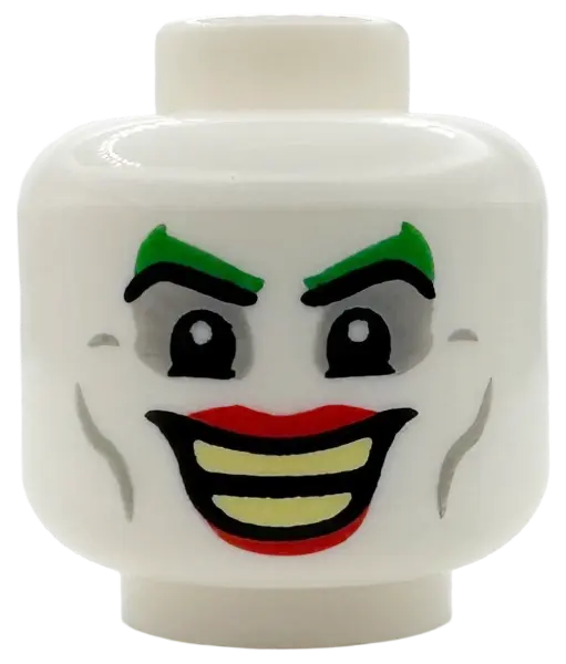 Minifigure, Head Green Eyebrows, Red Lips, Light Bluish Gray Eye Shadow and Cheek Lines, Open Mouth 
