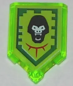Trans-Bright Green Tile, Modified 2 x 3 Pentagonal with Nexo Power Shield Pattern - Gorilla Roar