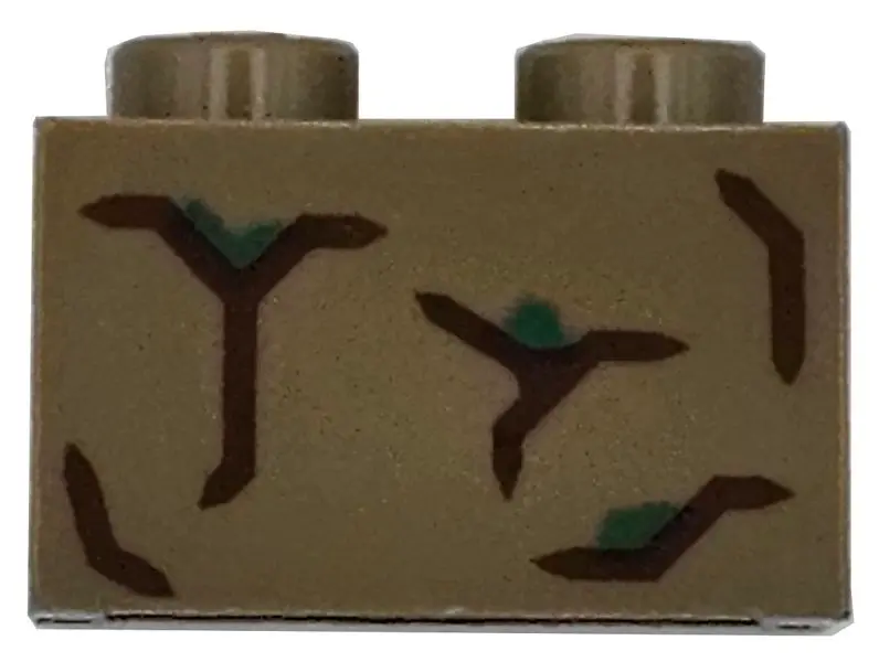 Dark Tan Brick 1 x 2 with Reddish Brown Cracks with Green Highlights Pattern (BrickHeadz Potted Groo