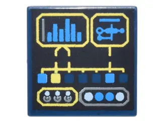 Dark Blue Tile 2 x 2 with Digital Display with Level Gauge and Round and Square Buttons / Lights Pat