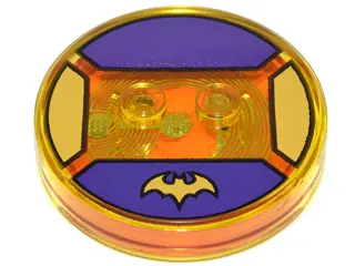 Trans-Yellow Dimensions Toy Tag 4 x 4 x 2/3 with 2 Studs and Trans-Orange Bottom with Yellow Bat Bat