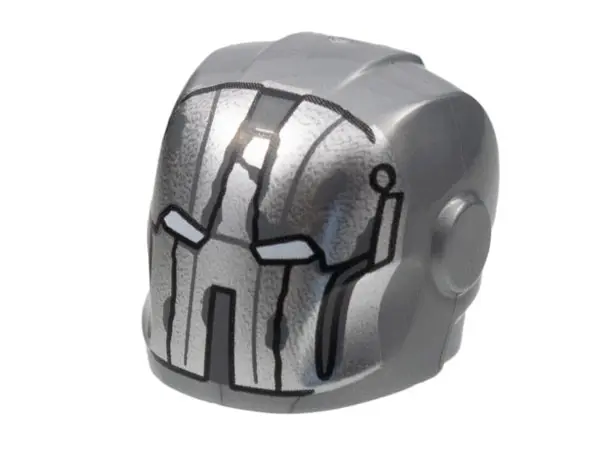 Flat Silver Minifigure, Headgear Helmet Armor Plates and Ear Protectors with Silver Faceplate, White
