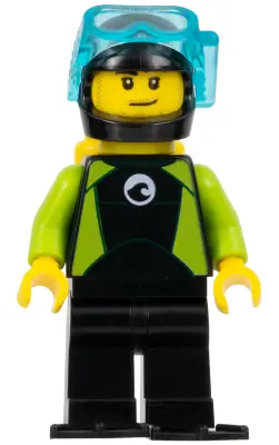 Diver - Male, Black Flippers and Wetsuit with White Logo, Yellow Scuba Tank
