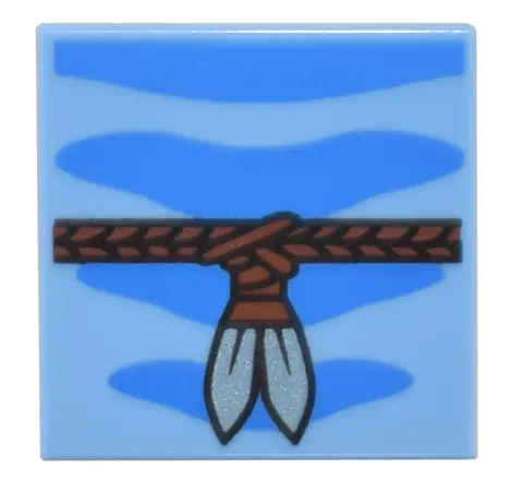 Medium Blue Tile 2 x 2 with Blue Skin Markings and Reddish Brown Braided Strap with Silver Blades Pa