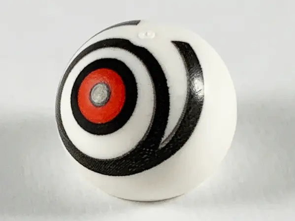 White Technic Ball Joint with Red Eye in Black Rings Pattern