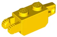 Yellow Hinge Brick 1 x 2 Locking with 1 Finger Vertical End and 2 Fingers Vertical End