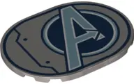 Flat Silver Tile, Round 6 x 8 Oval with Avengers Logo Pattern