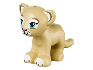 Tan Cat, Friends Style, Large, Baby Cub (Lioness) with Medium Azure Eyes, Dark Pink Nose and White I