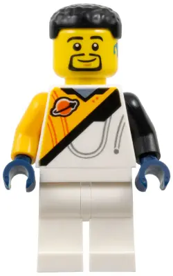 Space Explorer - Male, Bright Light Orange and White Spacesuit, Black Short Hair and Goatee, Hearing