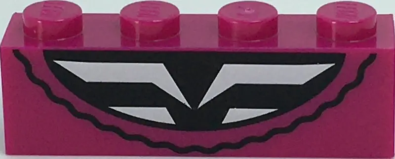 Magenta Brick 1 x 4 with Black and White Geometric Shapes and Curved Wavy Line Pattern (BrickHeadz L