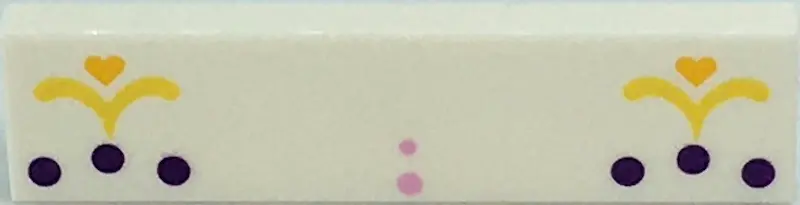White Tile 1 x 4 with Hearts, Flowers and Bright Pink and Dark Purple Dots Pattern (BrickHeadz La Ca