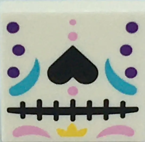 White Tile 2 x 2 with Black Heart, Bright Pink and Dark Purple Dots Pattern (BrickHeadz La Catrina F