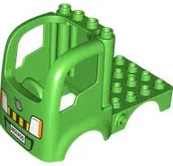Bright Green Duplo Car Body Truck 4 x 4 Flatbed with 4 Top Studs with Grille, Headlights, and 'MIX45