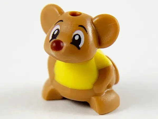 Medium Nougat Mouse, Friends Style with Molded Yellow Shirt and Printed Black Eyes and Dark Red Nose