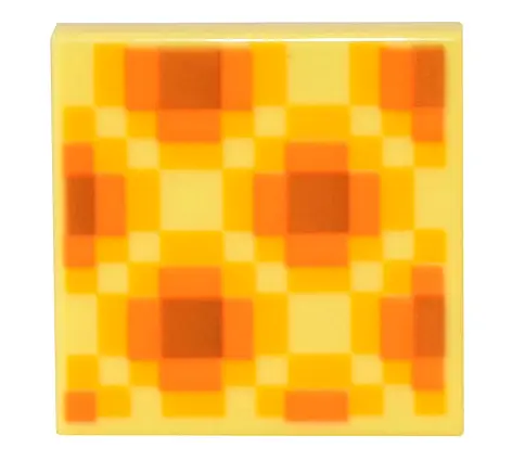 Bright Light Yellow Tile 2 x 2 with Minecraft Pixelated Dark Orange, Orange, and Bright Light Orange
