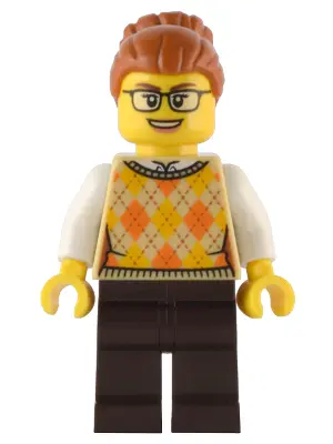 Santa's Toys and Games Store Owner - Female, Tan Knit Argyle Sweater Vest, Dark Brown Legs, Dark Ora