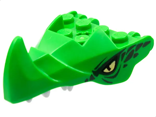 Bright Green Dragon Head (Ninjago) Jaw with Large Spike and 2 Bar Handles on Back with Yellow Eyes, 