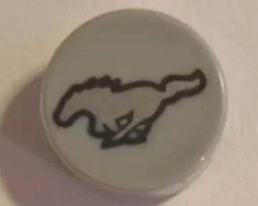 Light Bluish Gray Tile, Round 1 x 1 with Silver Horse with Black Border Pattern (Ford Mustang Logo)