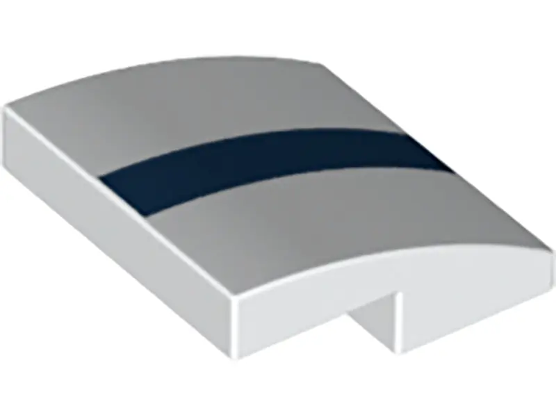 White Slope, Curved 2 x 2 x 2/3 with Dark Blue Stripe Pattern