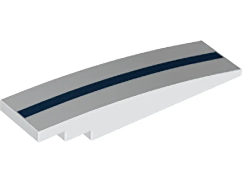 White Slope, Curved 8 x 2 with Dark Blue Stripe Pattern