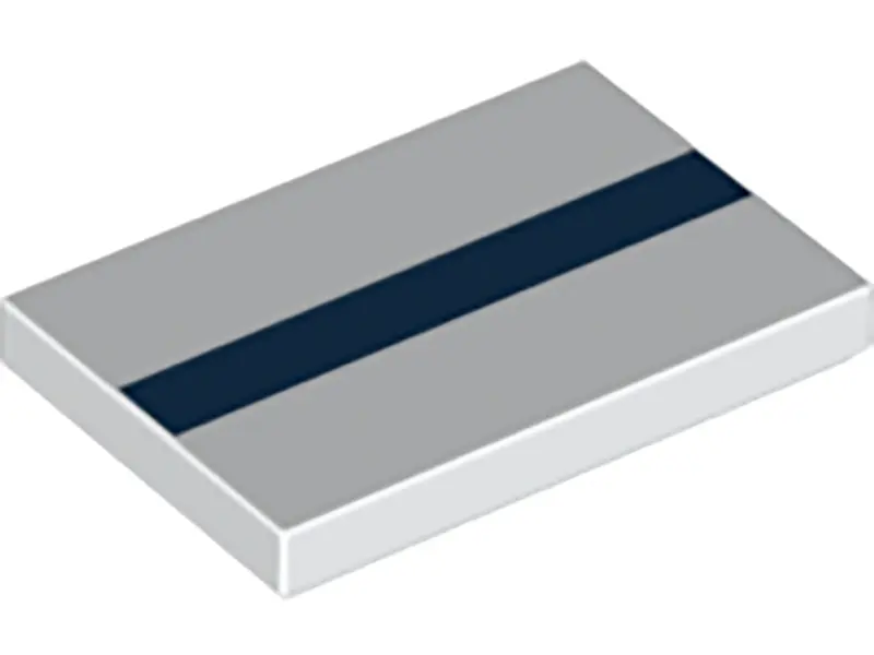 White Tile 2 x 3 with Dark Blue Stripe Pattern