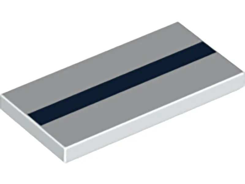 White Tile 2 x 4 with Dark Blue Stripe Pattern