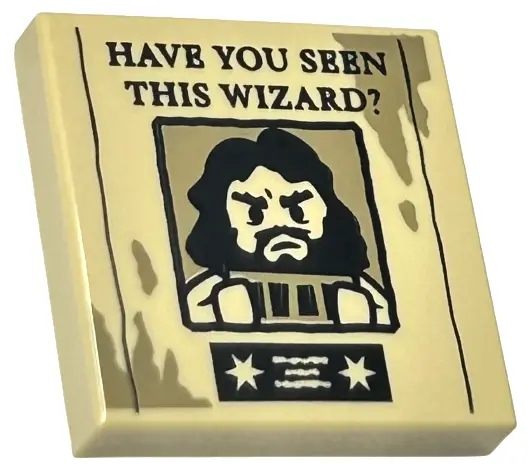 Tan Tile 2 x 2 with Black 'HAVE YOU SEEN THIS WIZARD?' and Sirius Black Minifigure on Wanted Poster 