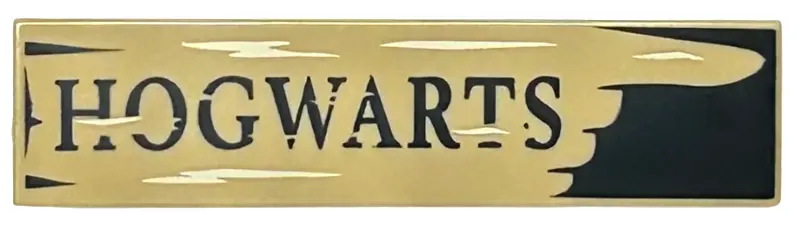Dark Tan Tile 1 x 4 with Black 'HOGWARTS' Sign with Tan Wood Grain Pattern